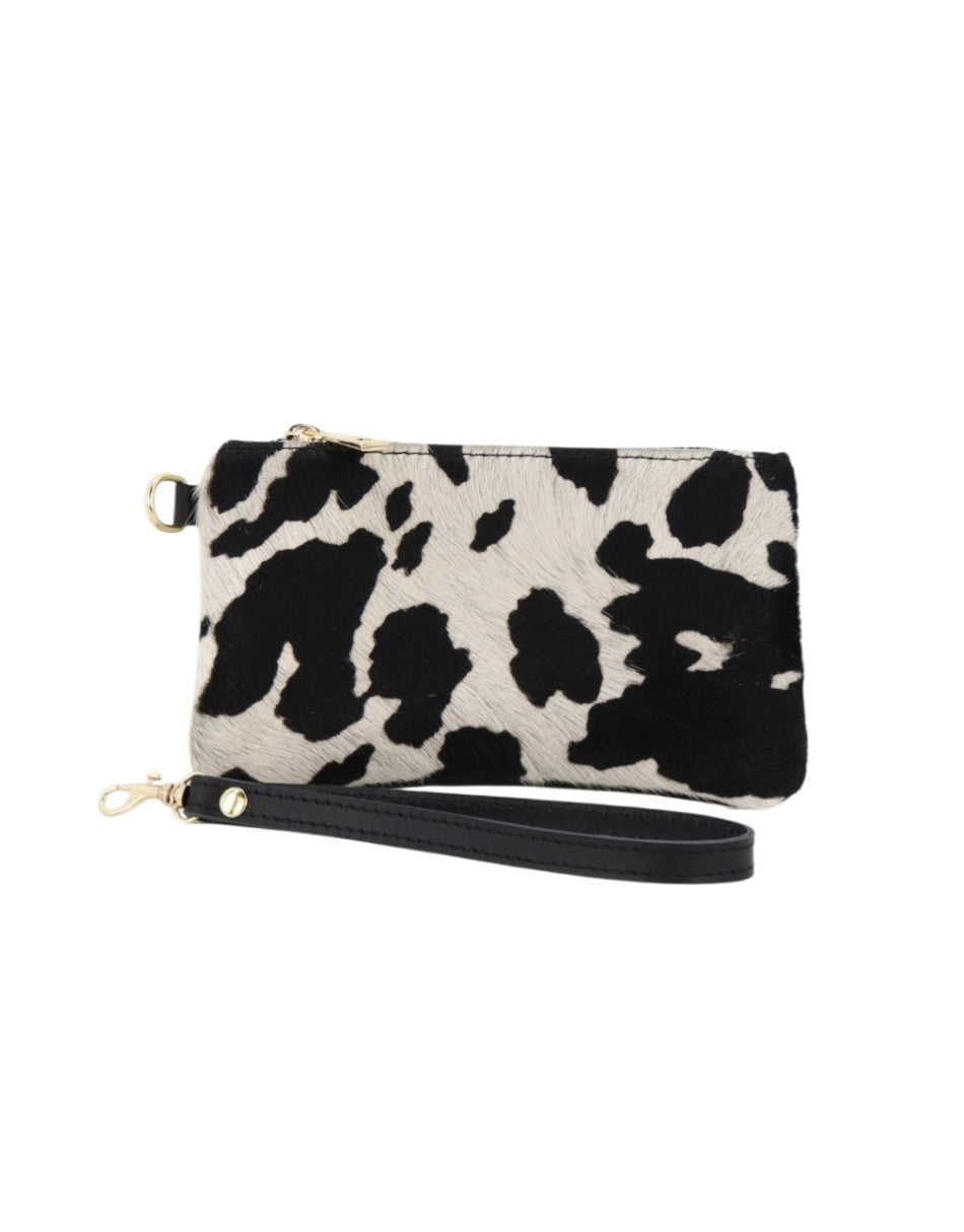 LABEL FEMME POCHETTE IN CAVALLINO MUCCA BIANCA E NERA