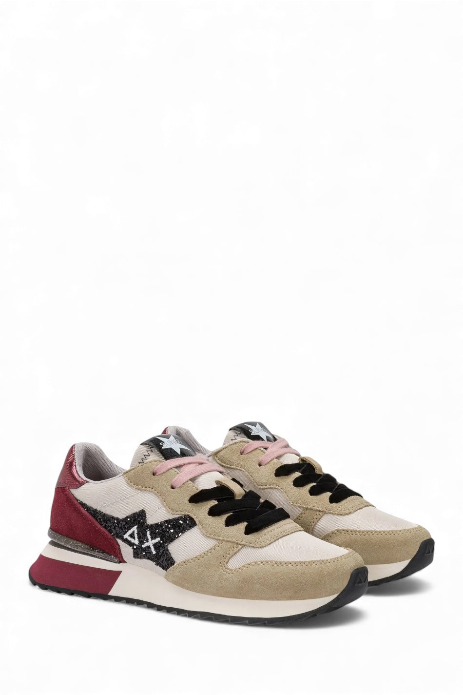 SUN68 STARGIRL GLITTER IN NYLON E SUEDE BEIGE/BORDEAUX