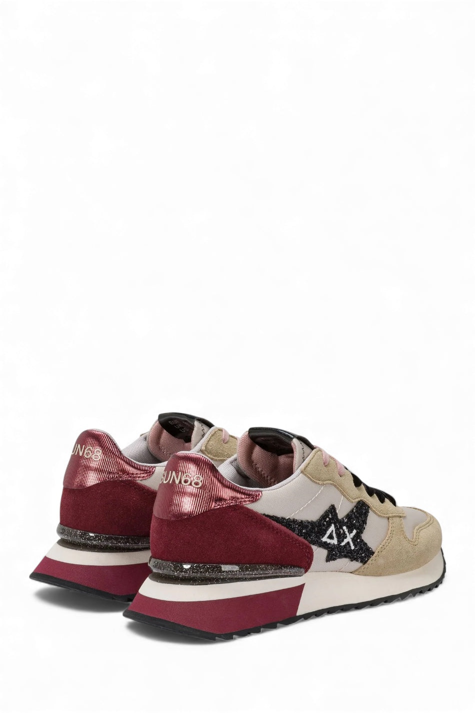 SUN68 STARGIRL GLITTER IN NYLON E SUEDE BEIGE/BORDEAUX