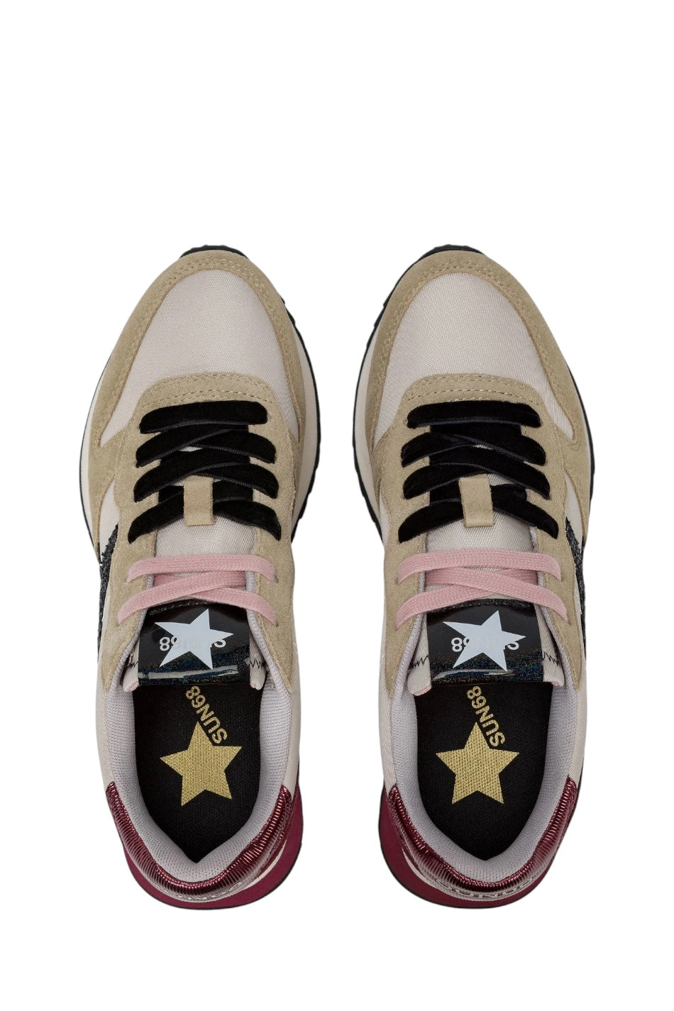 SUN68 STARGIRL GLITTER IN NYLON E SUEDE BEIGE/BORDEAUX