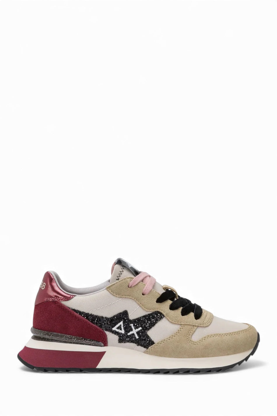 SUN68 STARGIRL GLITTER IN NYLON E SUEDE BEIGE/BORDEAUX